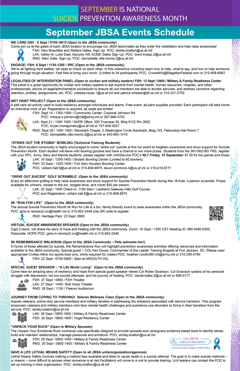 Suicide Prevention Awareness Month_JBSA event schedule