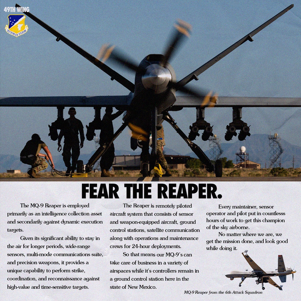 MQ-9 Reaper retro advertisement graphic