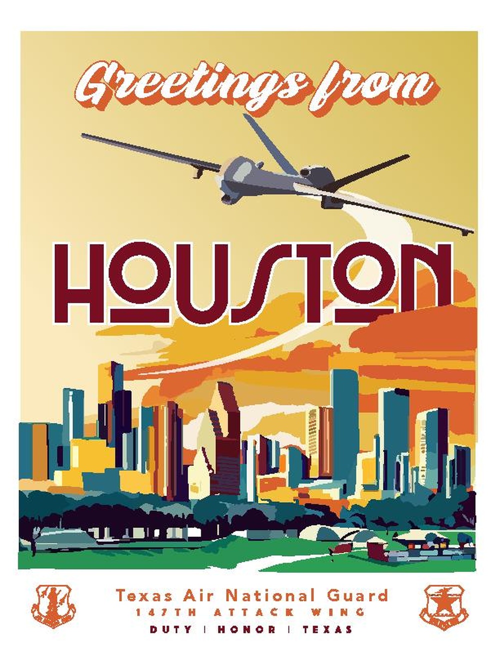 Welcome to Houston MQ-9 retro poster
