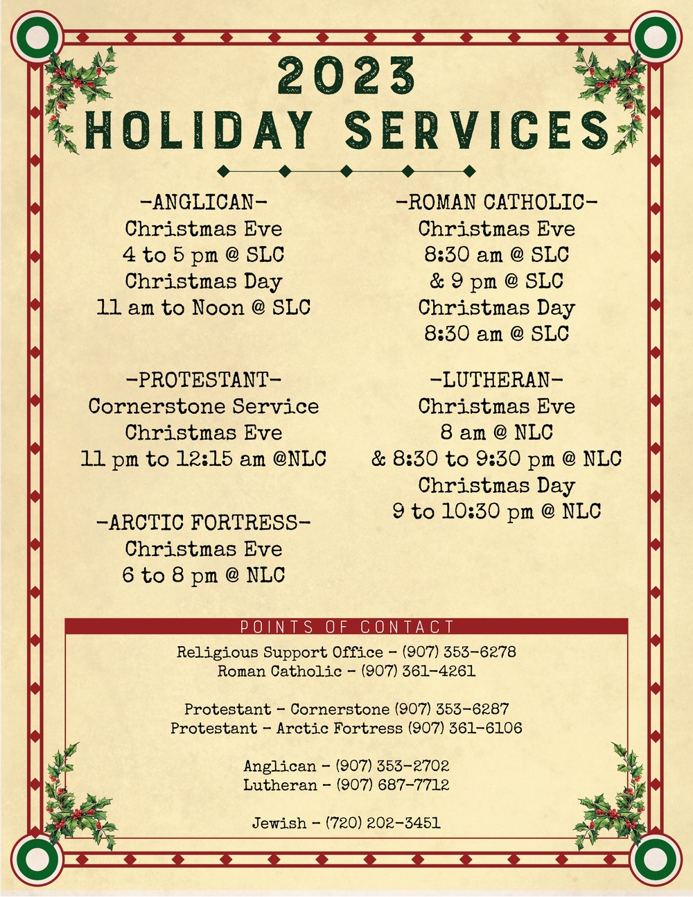 Fort Wainwright Services Holiday Hours