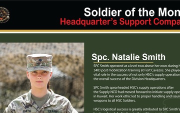 Headquarters Support Company, Headquarters and Headquarters Battalion, 34th Infantry Division recognizes NCO of the Month for March