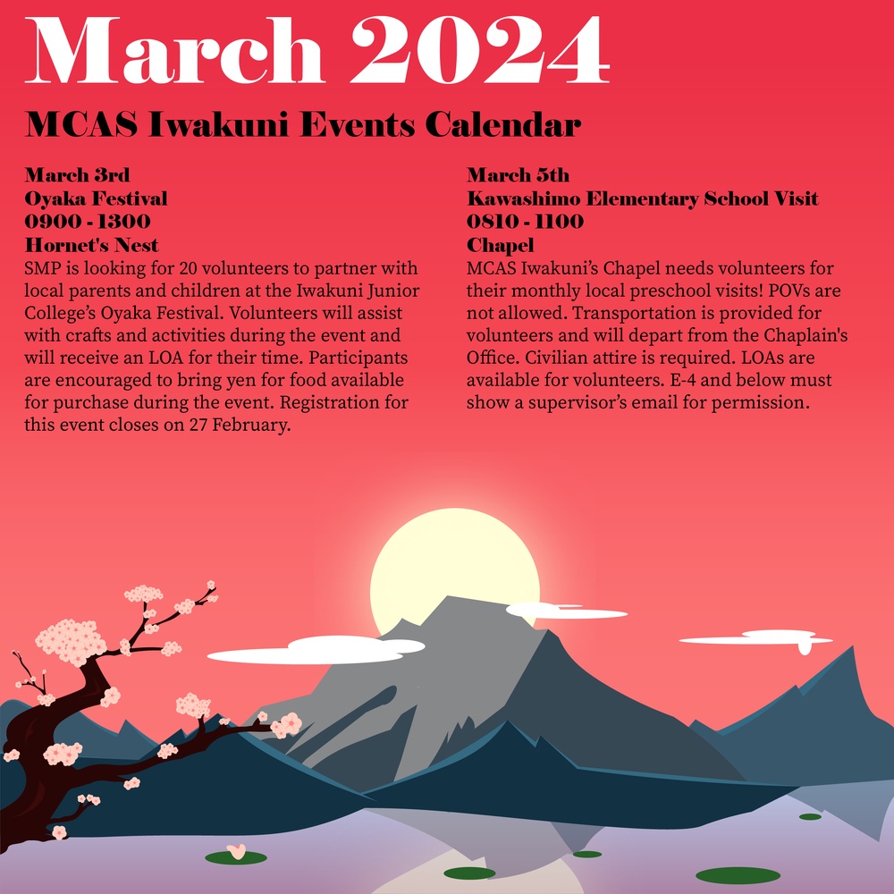 MCAS Iwakuni March Event Calendar 2024