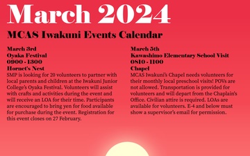 MCAS Iwakuni March Event Calendar 2024