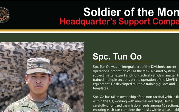 Headquarters Support Company Soldier of the Month - April