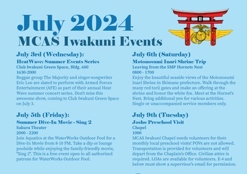 Marine Corps Air Station Iwakuni July 2024 Calendar