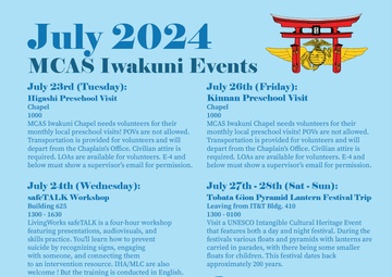 Marine Corps Air Station Iwakuni July 2024 Calendar