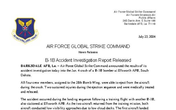 B-1B Accident Investigation Report Released
