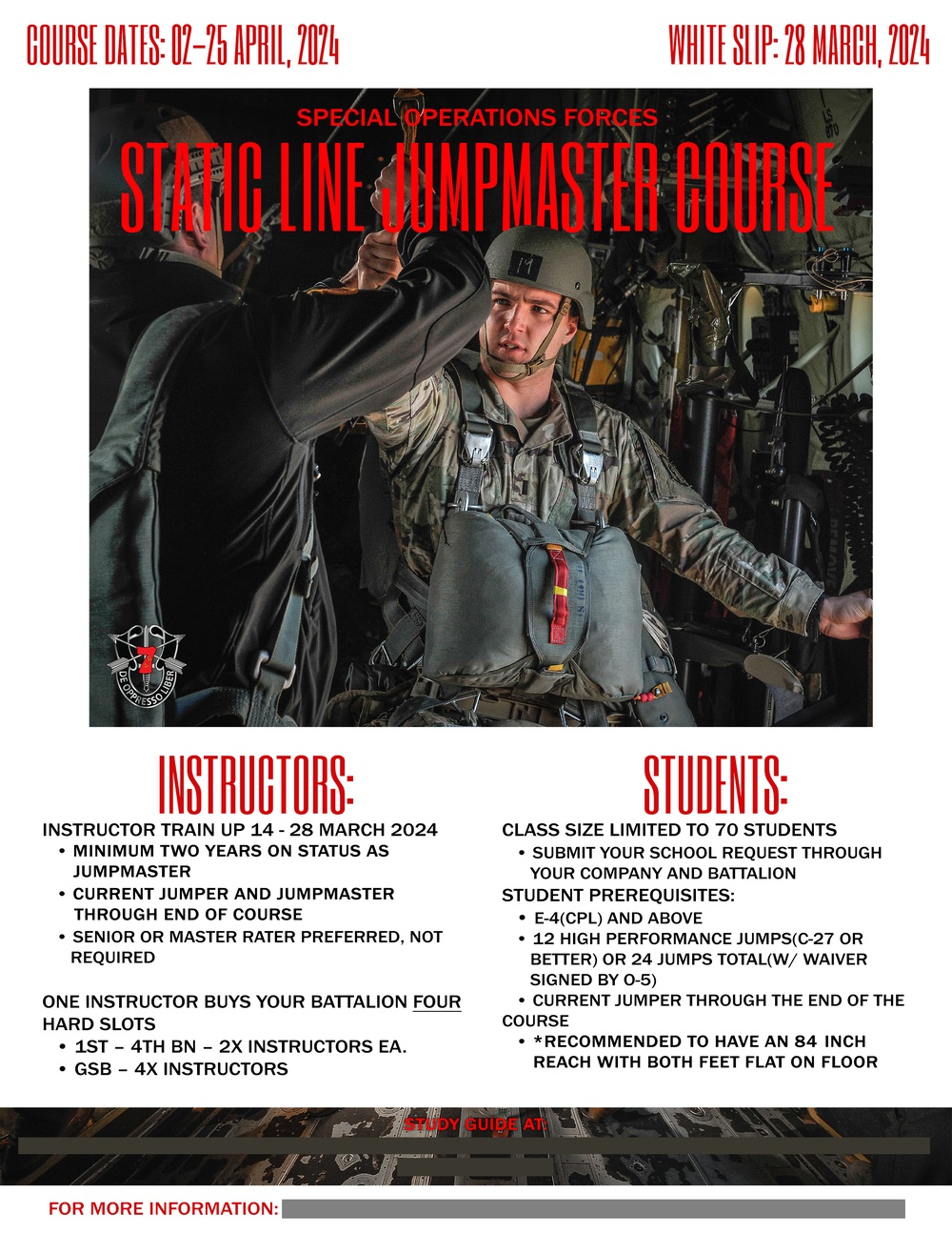 7th Special Forces Group (Airborne) Static Line Jumpmaster Course