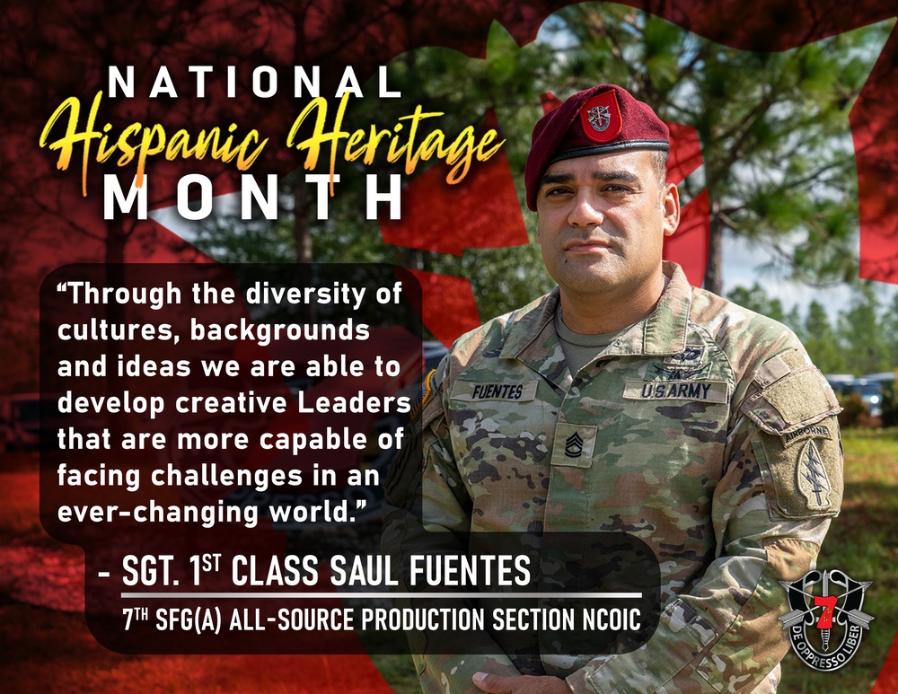 7th Special Forces Group (Airborne) National Hispanic Heritage Month Poster: Sgt. 1st Class Saul Fuentes