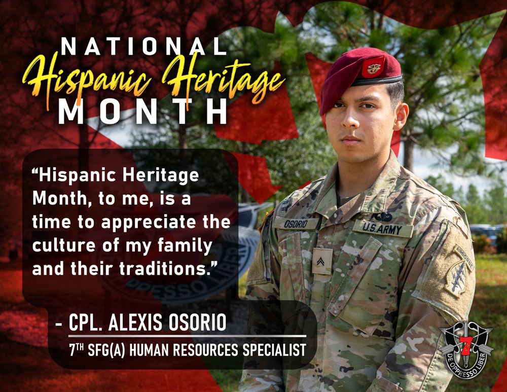 7th Special Forces Group (Airborne) National Hispanic Heritage Month Poster: Cpl. Alexis Osorio