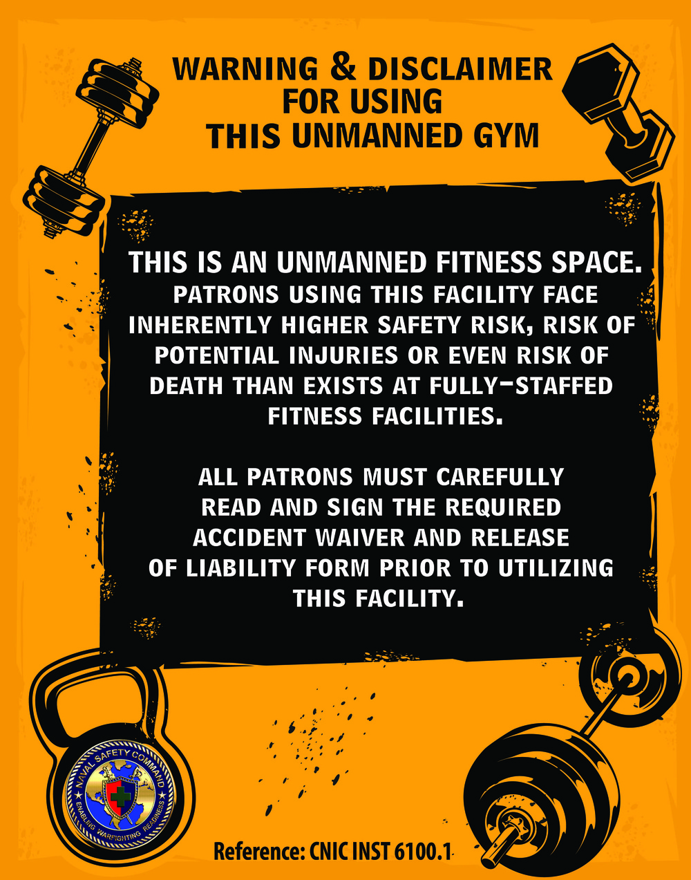 Unmanned Gym Space Warning &amp; Disclaimer