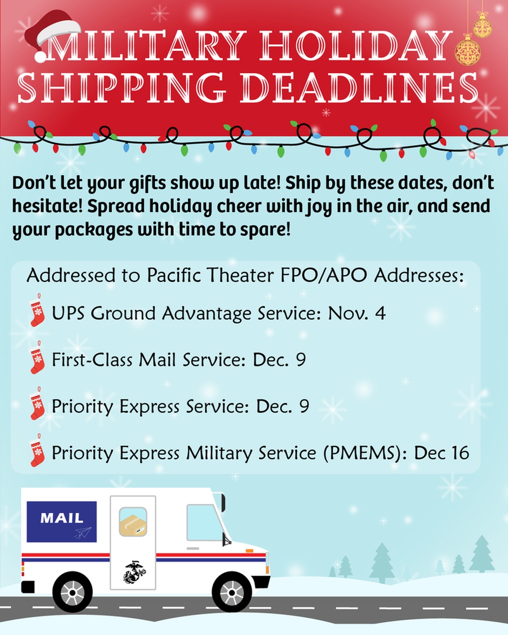 Military Holiday Shipping Deaslines