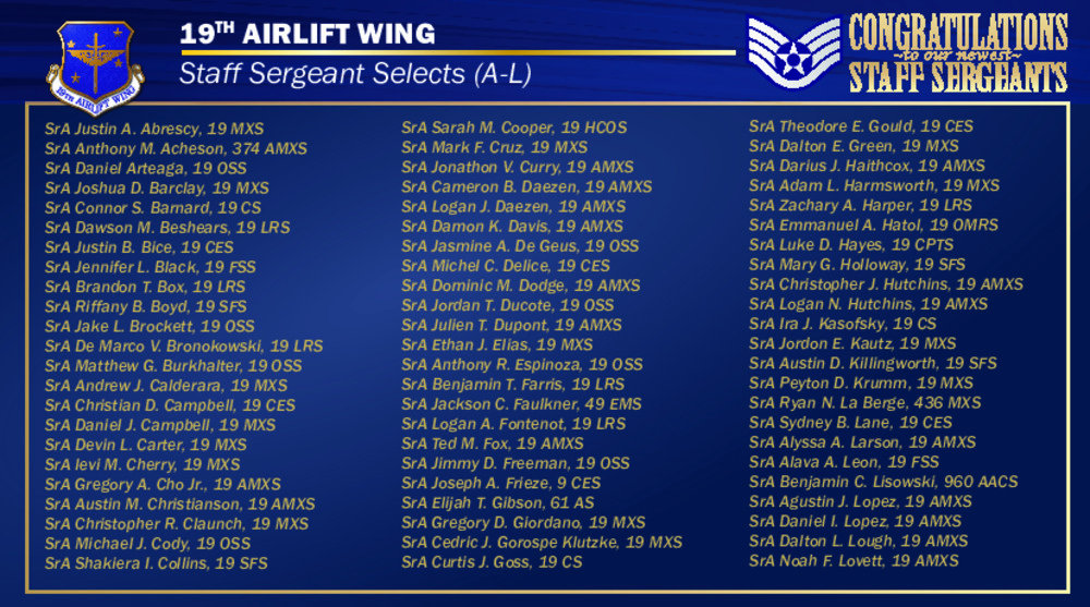 Little Rock AFB congratulates new Staff Sergeant selects