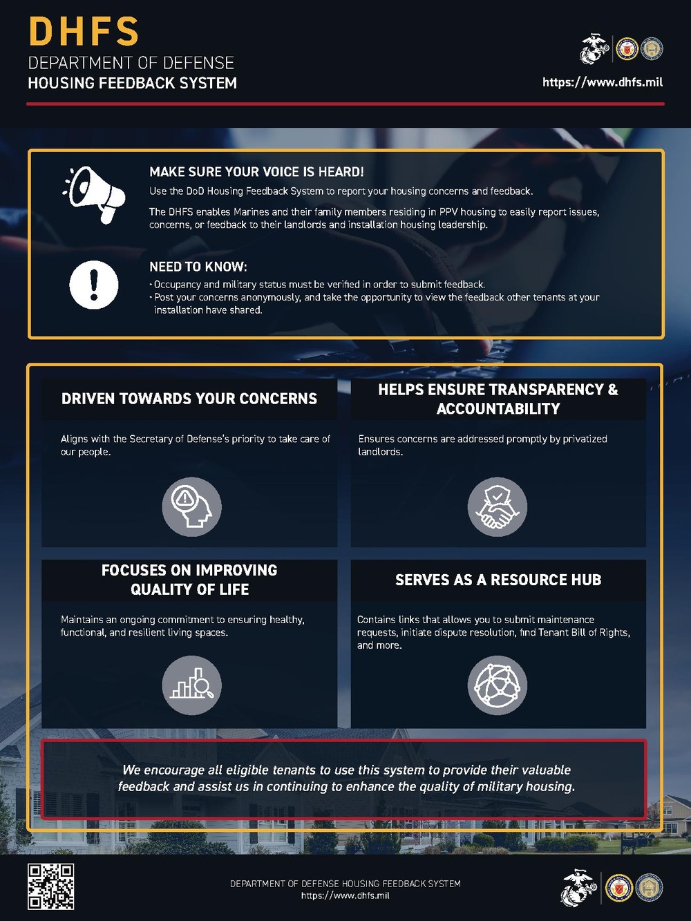 USMC DoD Housing Feedback System Poster for Military Housing Offices