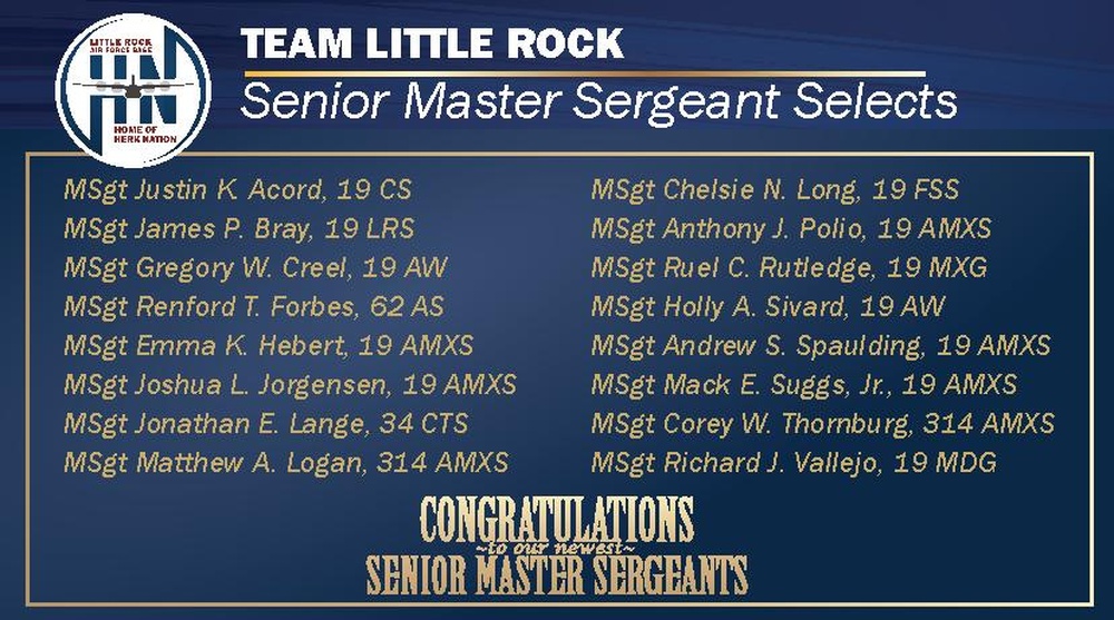 Team Little Rock congratulates Senior Master Sergeant selects