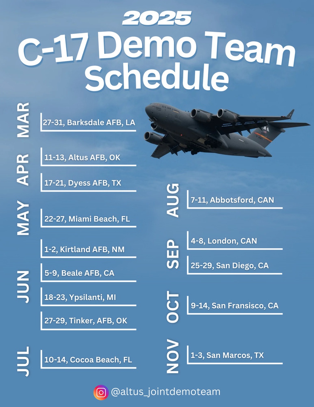 2025 C-17 Demo Team Schedule