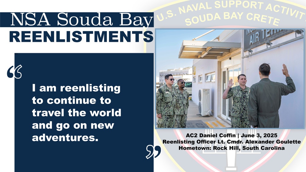 AC2 Daniel Coffin Reenlists at NSA Souda Bay