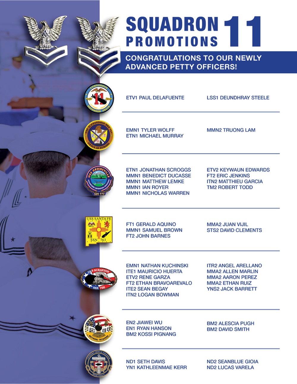 Submarine Squadron 11 Petty Officer Announcement Results