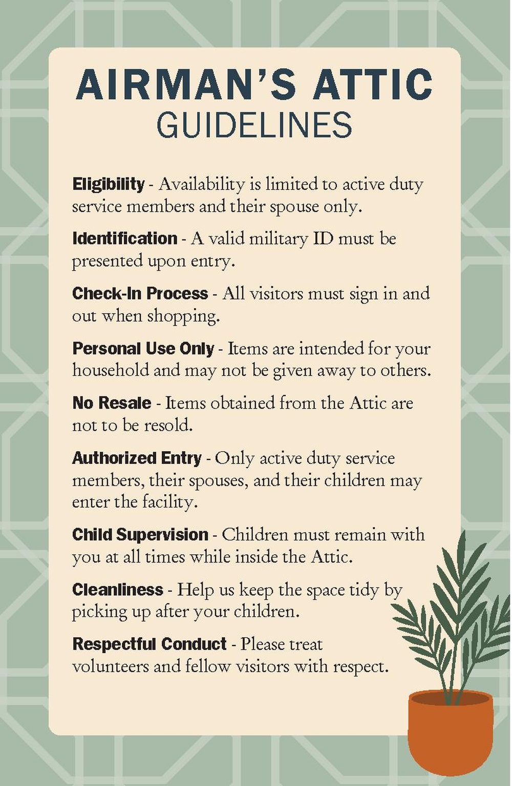 Airman's Attic posts updated guidelines and donation policy sinage