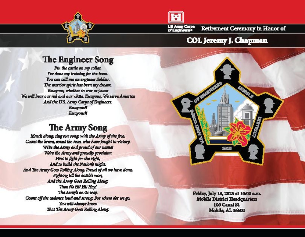 2025 Retirement Program for COL Jeremy J. Chapman, Mobile District