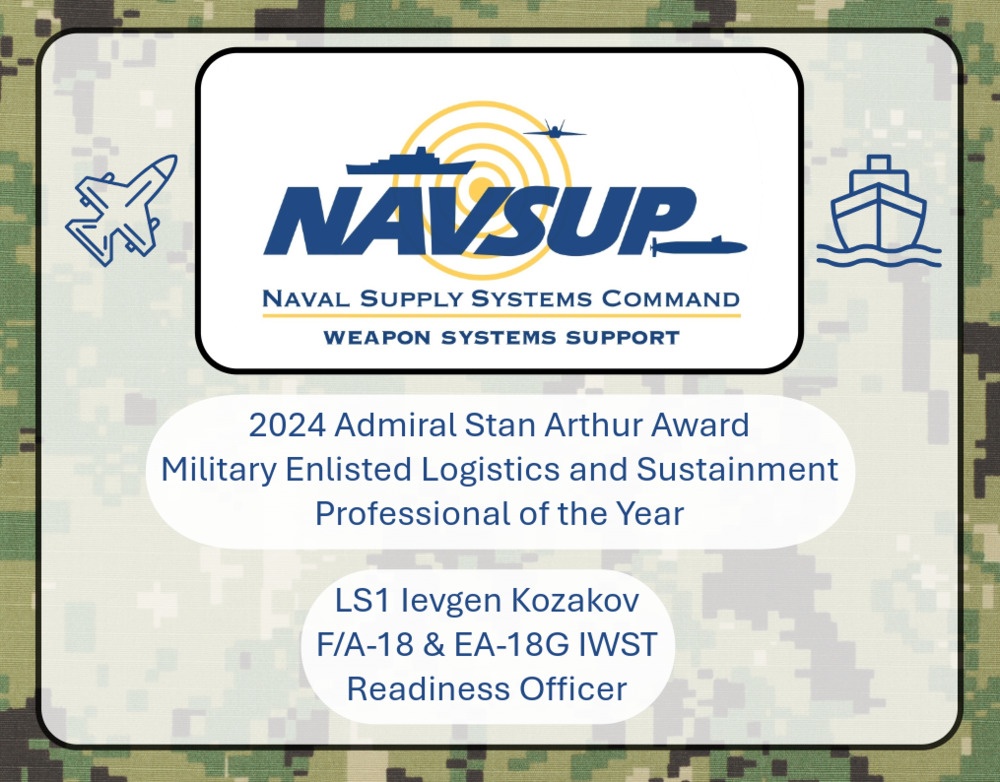 LS1 Ievgen Kozakov of NAVSUP WSS named Military Enlisted Logistics and Sustainment Professional of the Year