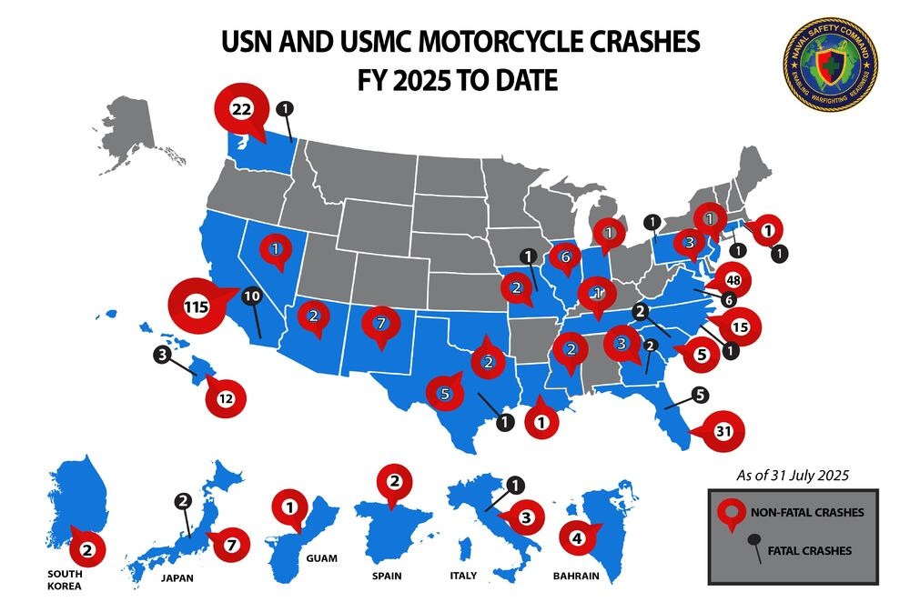 USN and USMC Motorcycle Crashes - FY 2025 To Date