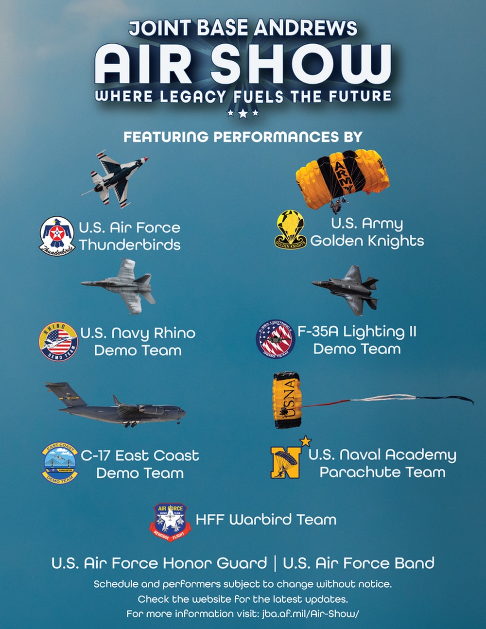 Joint Base Andrews Air Show performers list