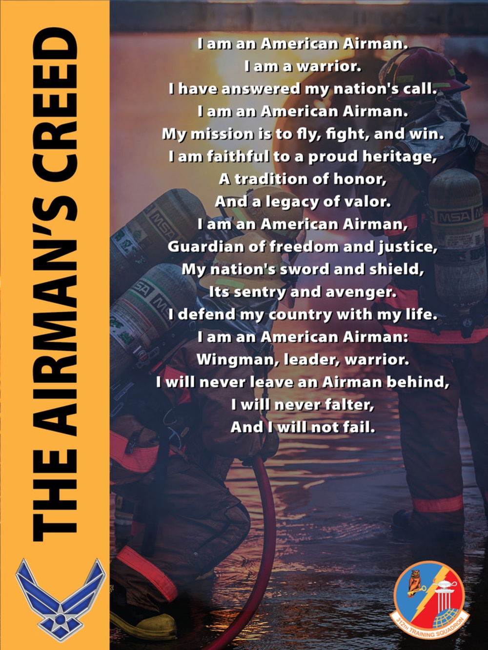 The Airman's Creed poster displayed at the Goodfellow Fire Academy