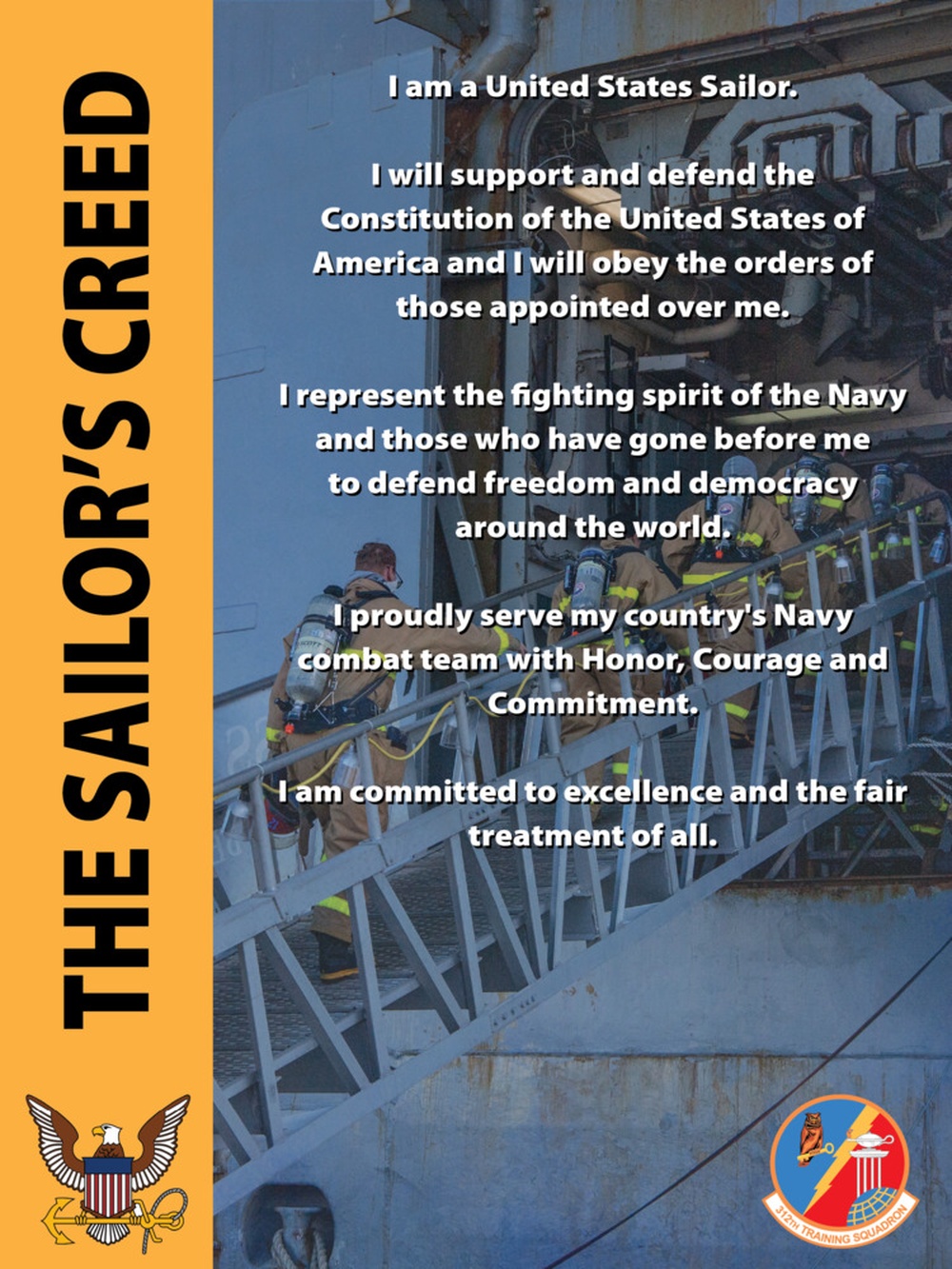 The Sailor's Creed poster displayed at the Goodfellow Fire Academy