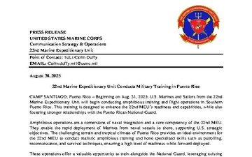 22nd Marine Expeditionary Unit Conducts Military Training in Puerto Rico