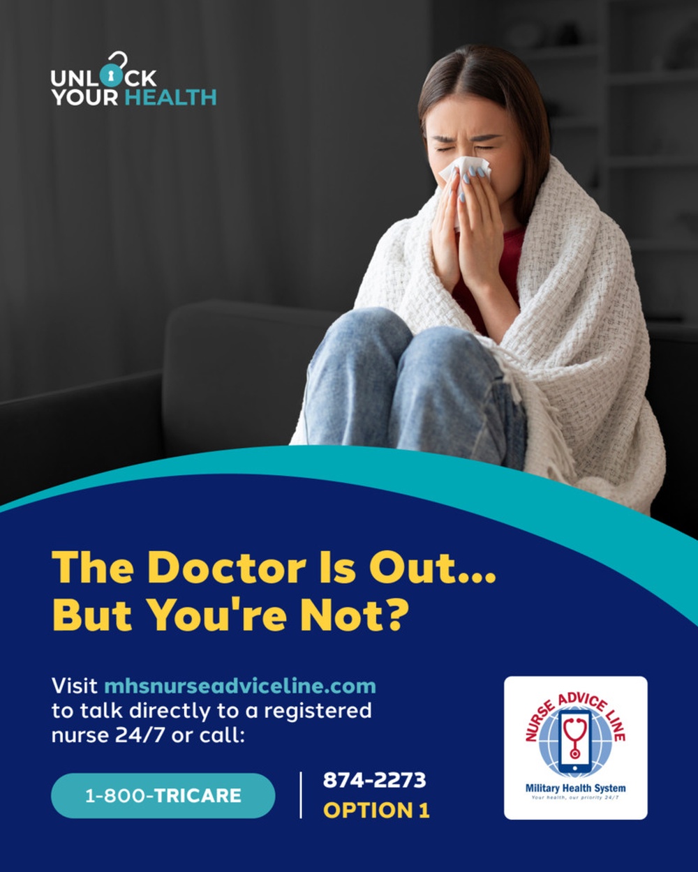 MHS Nurse Advice Line Social Graphic: The Doctor is Out