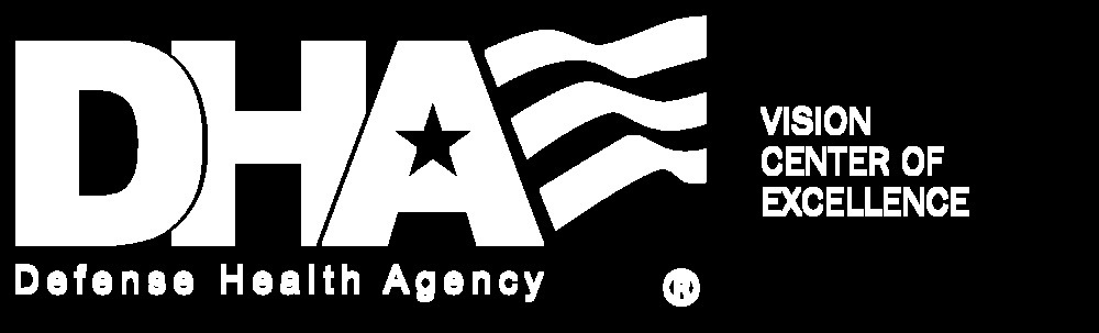 DHA Vision Center of Excellence horizontal white logo DHA Vision Center of Excellence horizontal white logo