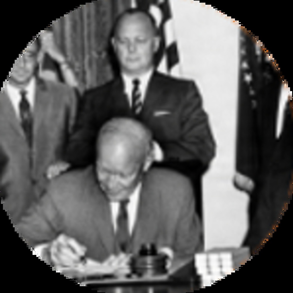 President Eisenhower signing detailed charter for Armed Forces Special Weapons Project
