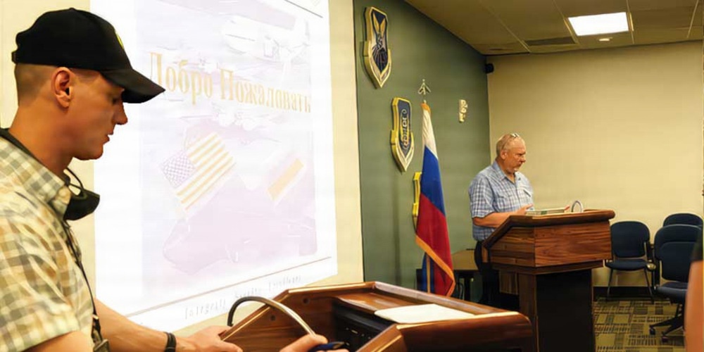 Russian interpreters deliver a presentation