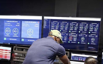 Operations center with multi-screen monitoring stations.
