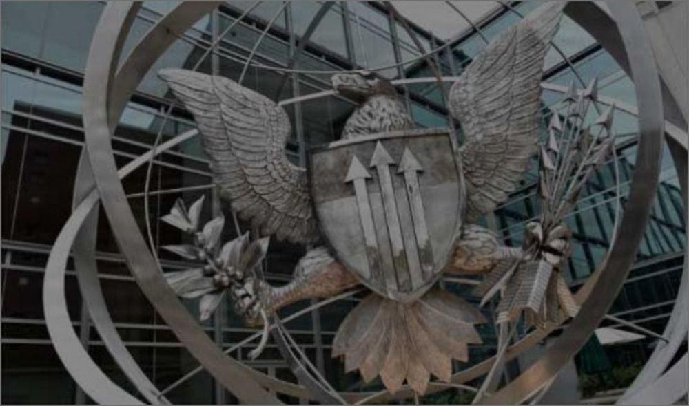The bronze eagle statue at Defense Threat Reduction Agency headquarters serves as an interactive button image representing DTRA leadership.