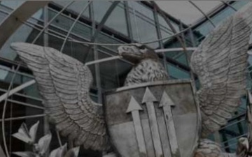 The bronze eagle statue at Defense Threat Reduction Agency headquarters serves as an interactive button image representing DTRA leadership.