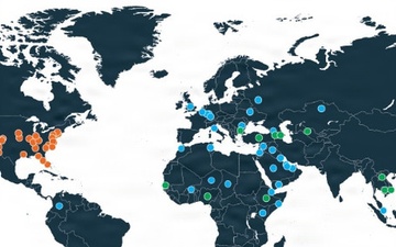 Map of the world showing CONUS Personnel, OCONUS personnel and Locally Employed Staff of DTRA.