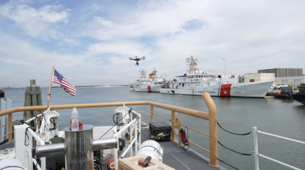 CBOA exercise - Drone hoovering over Coast Guard Vessel CBOA exercise - Drone hoovering over Coast Guard Vessel