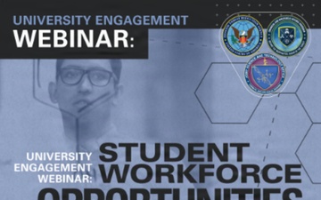 Graphic promotes the JSTO University Engagement Webinar focusing on Student Workforce Opportunities.