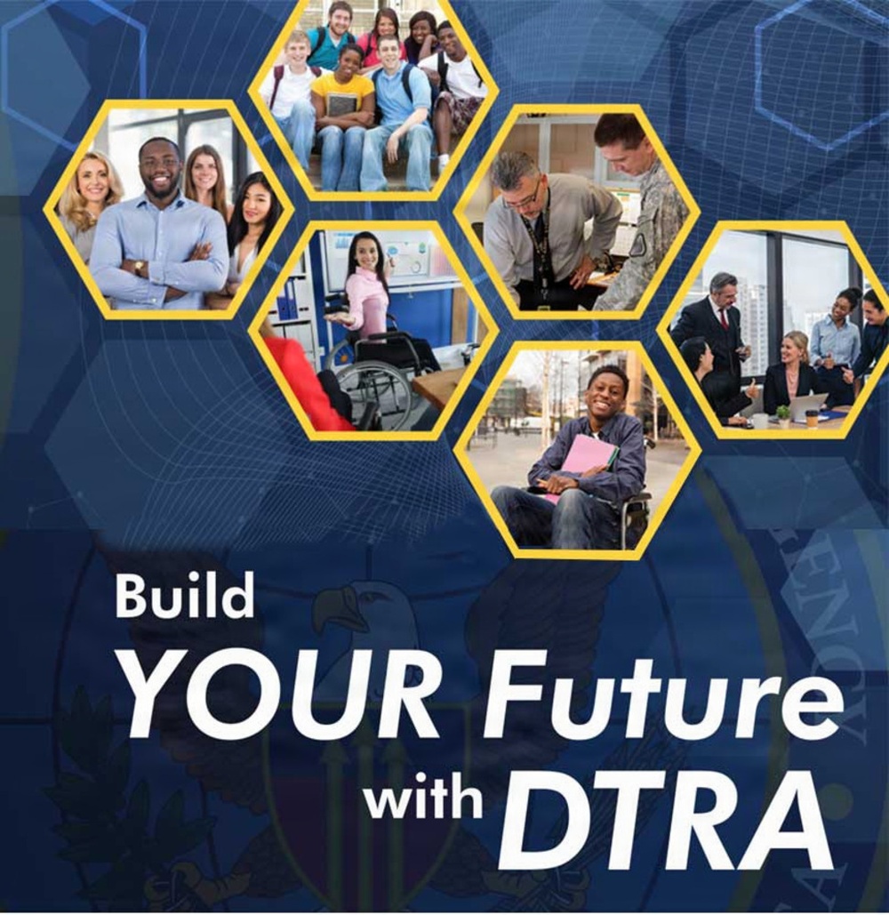 A composite graphic featuring four representative images highlights the Defense Threat Reduction Agency's Human Resources outreach programs against a professional blue background. A composite graphic featuring four representative images highlights the Defense Threat Reduction Agency's Human Resources outreach programs against a professional blue background.