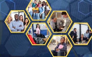 A composite graphic featuring four representative images highlights the Defense Threat Reduction Agency's Human Resources outreach programs against a professional blue background.
