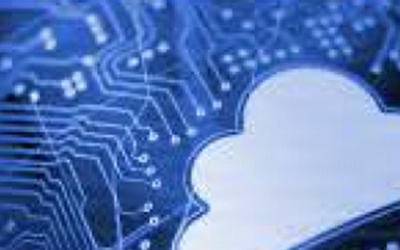 An illustration featuring a cloud symbol integrated with circuit elements represents Defense Threat Reduction Agency's information systems and cloud computing capabilities.