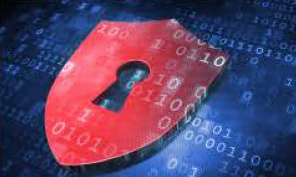 A red shield containing a keyhole with binary code (0101) illustrates cybersecurity capabilities within Defense Threat Reduction Agency operations.