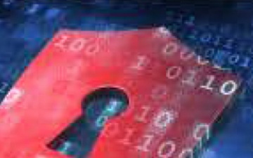 A red shield containing a keyhole with binary code (0101) illustrates cybersecurity capabilities within Defense Threat Reduction Agency operations.