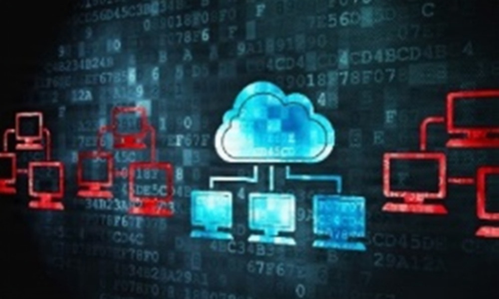 An illustration showing a cloud connected to three computer systems represents Defense Threat Reduction Agency's managed information technology infrastructure.