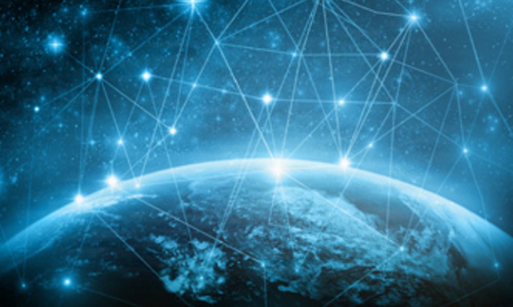 An illustration showing the top view of Earth with connecting nodes. An illustration showing the top view of Earth with connecting nodes.