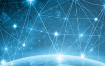 An illustration showing the top view of Earth with connecting nodes.