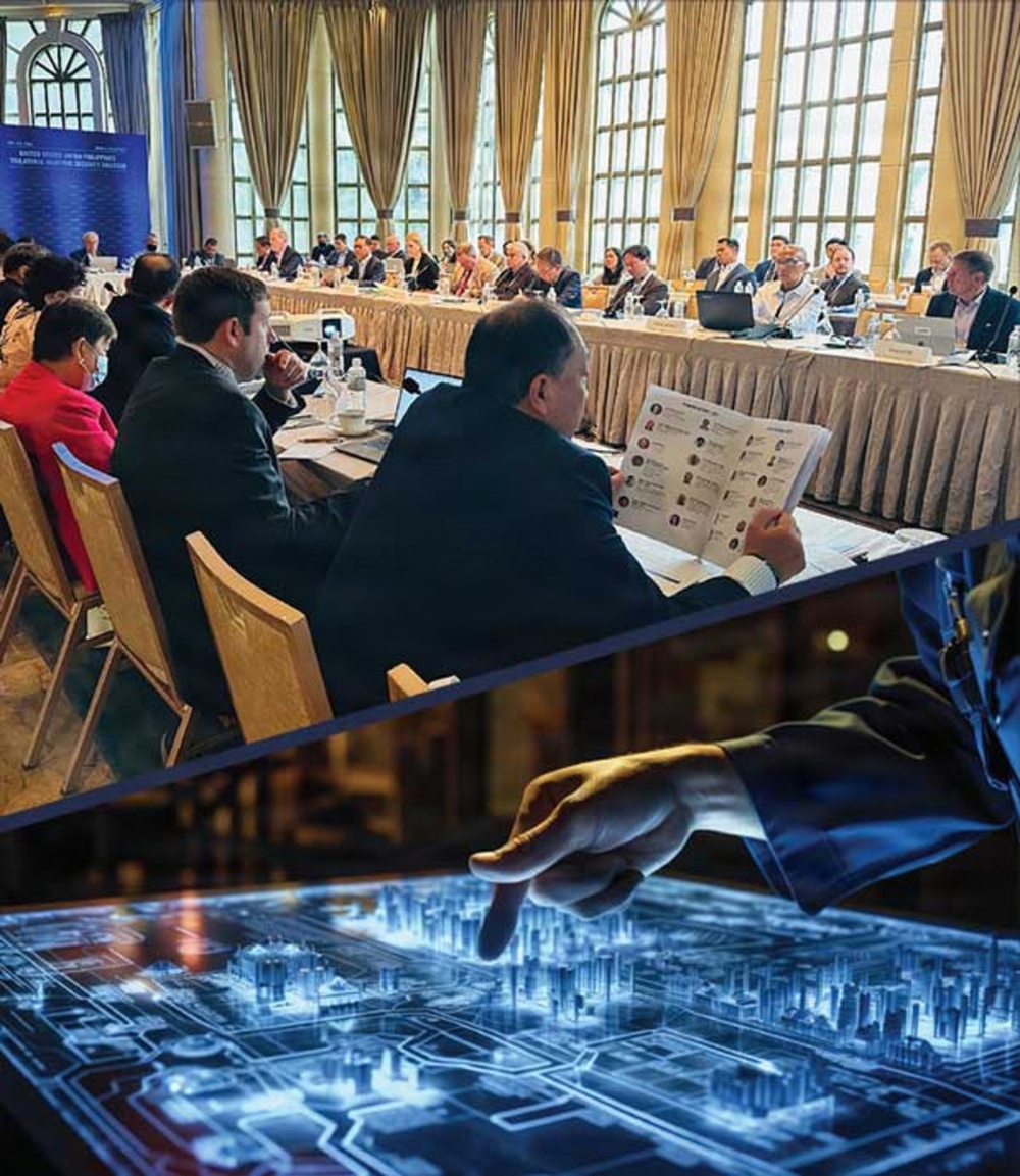 A composite image showing a meeting in progress and hands interacting with a tabletop screen illustrates Defense Threat Reduction Agency A composite image showing a meeting in progress and hands interacting with a tabletop screen illustrates Defense Threat Reduction Agency