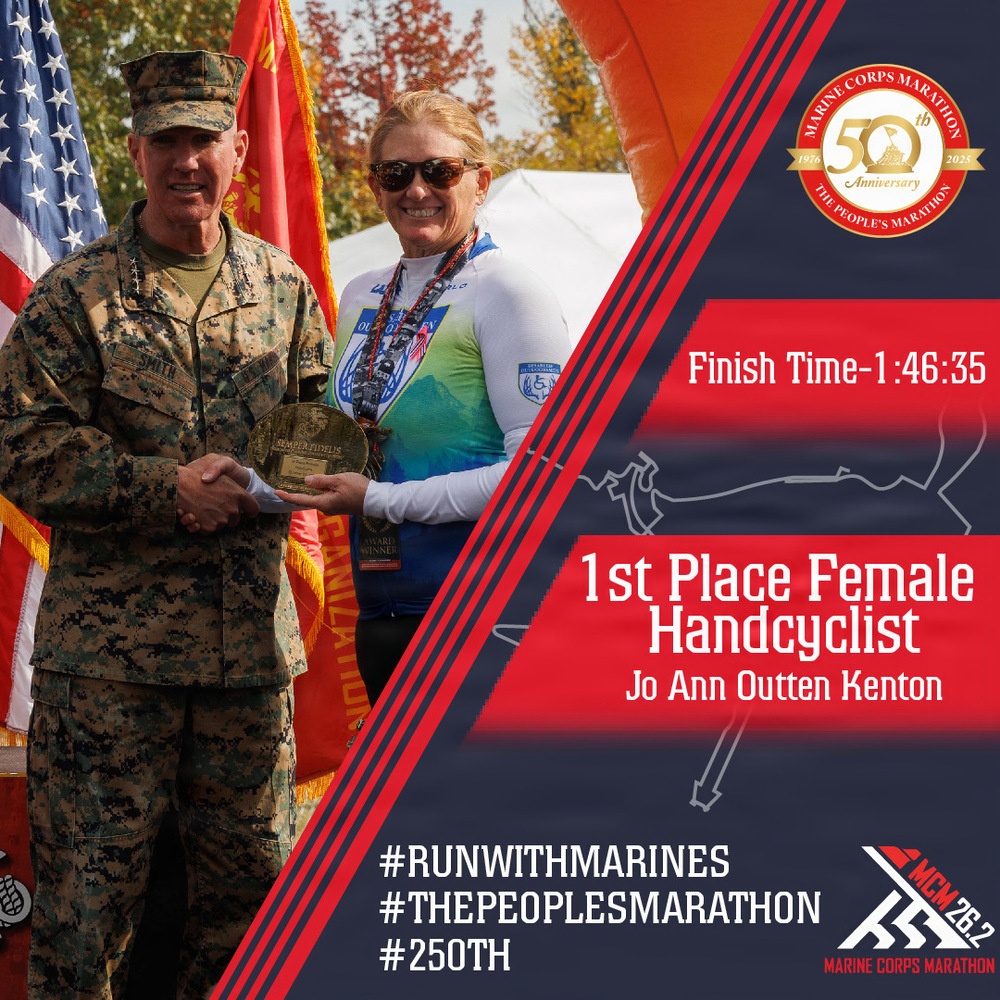 50th Marine Corps Marathon 1st Place Female Handcyclist winner